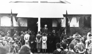 Opening of the original 1st Wagga Scout Hall on the corner of Berry and Forsyth Streets by Prime Minister Joseph Lyons in 1937